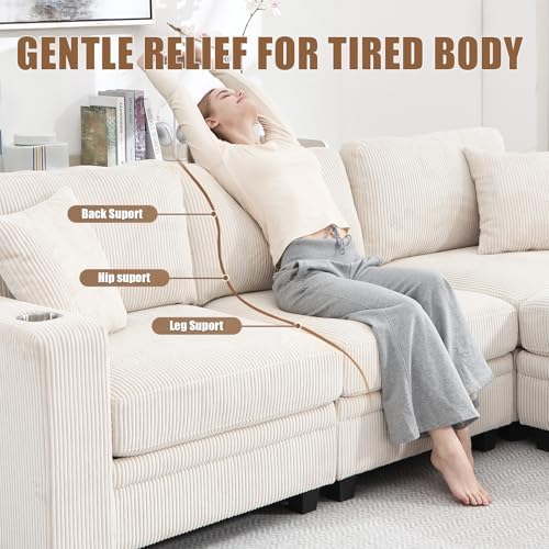 97" Modular Sectional Couch with Storage, Corduroy 3-Seater L Shaped Sof...