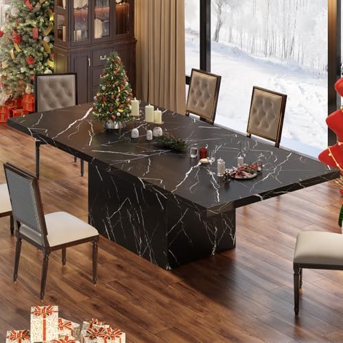 HSH 71" Black Faux Marble Dining Table for 6-8, Rectangle Dining Room Table