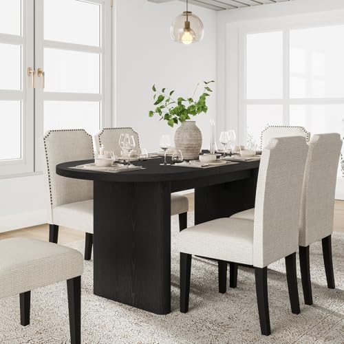 GarveeHome 63" Long Oval Dining Table with Wooden Base for 4-6 People