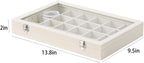 Coward Jewelry Organizer Box, Beige Velvet 24 Grids Ring Earring Jewelry Display Tray Case with Transparent Glass Lid for Home Drawer or Shop Selling