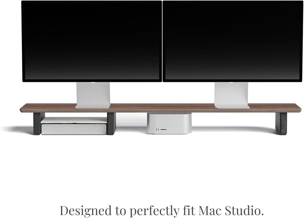 Raico Desk Cockpit Shelf Monitor Stand System Dual Screen Setup Wood Large Desk Accessory Organizer Unit (Walnut, Full Length v2 | 45.7 Inches)