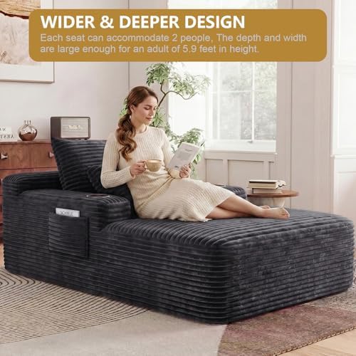 65" Oversized Chaise Lounge Chair Indoor, Chaise Lounge Chair with Cup H...