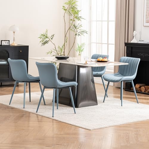 YOUNUOKE Mid-Century Modern Dining Chairs Set of 2, Blue PU Leather