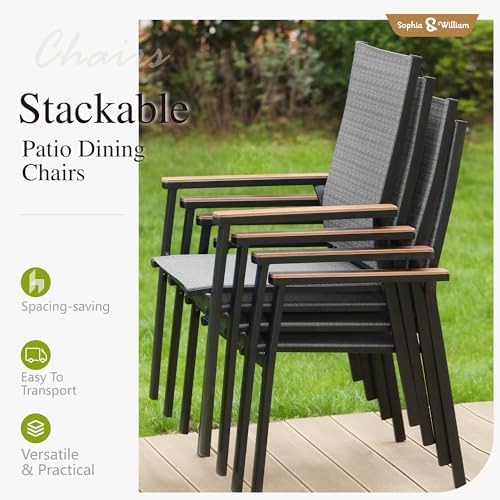 Sophia & William Round Patio Dining Set for 6 with Aluminum Chairs, Grey