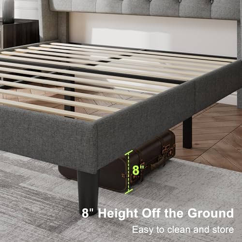 Feonase Queen Bed Frame with Upholstered Wingback Headboard, Platform Bed and...