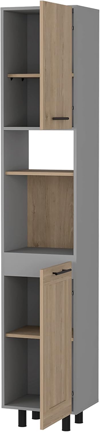 2 Door 2 Shelf Kitchen Pantry Light Pine and Gray