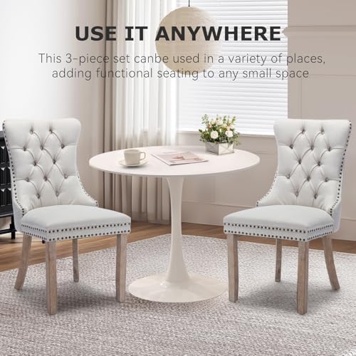 3-Pieces Dining Sets, 31.5" Round Dining Table Set with 2 Velvet Upholst...