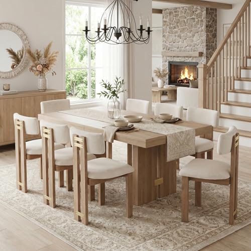 HNY Modern Linen Dining Chairs Set of 6 with Curved Back Support, Beige