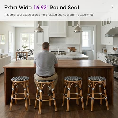 PURPLE LEAF Extra-Wide Bar Stools French Bistro 29" Round 2 PCS, Black
