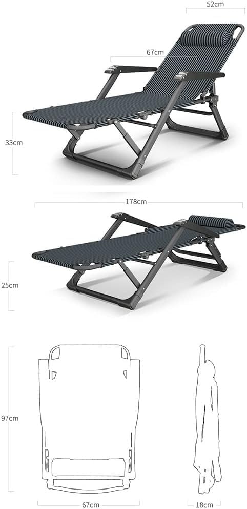 Folding Chaise Lounge Chair for Outside Beach Sunbathing Patio Pool Lawn Deck Lay Flat Adjustable 5-Position(B)