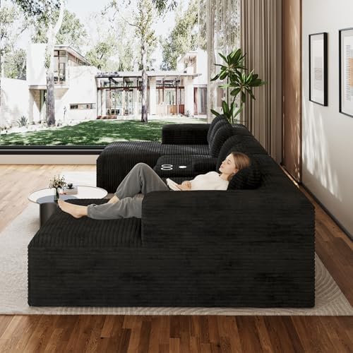 ONEMMLION 143" Oversized Cloud Sectional Couch for Living Room, Black | ...