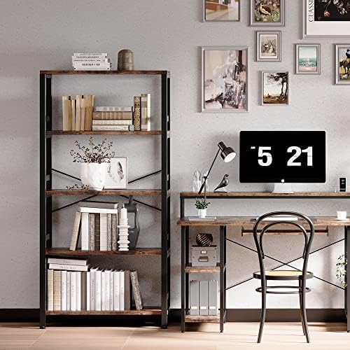 IRONCK Bookshelf, 31.5" 5-Tier Ladder Industrial Bookcase, 110lb Shelf