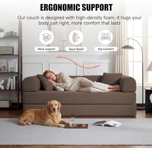 79" Convertible Futon Sofa Bed,6-in-1 Couches for Living Room | Corduroy...