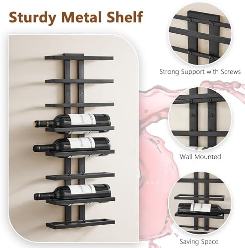 Hoctieon 2-Set 8 Tier Wall Mount Wine Rack (16 Tiers), Wall Racks for Wine Bo...
