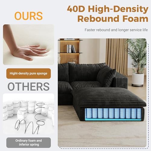 157.6" Corduroy U Shaped Modular Sectional Couch, Black | 8 Seater Overs...
