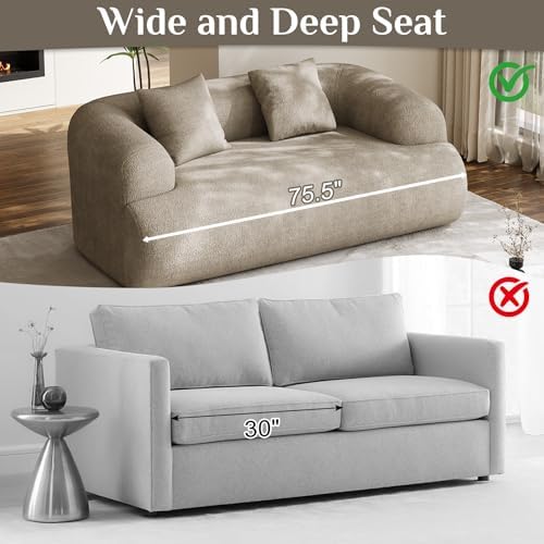 75" Cloud Loveseat, Modern Cute Curved Chenille Sofa, 2 Seater Compressi...