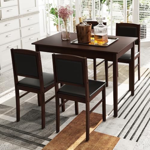 GIANTEX 5-Piece Dining Table Set for 4, Wooden Kitchen Table and Chairs with ...