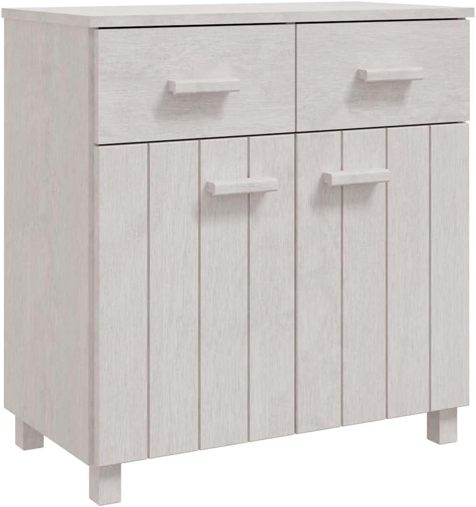 White Sideboard Buffet Cabinet, Solid Pine Wood Storage Credenza with Doors a...