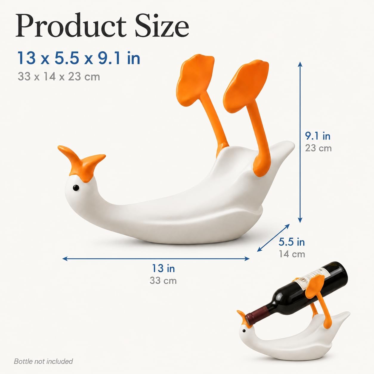 Goose Wine Bottle Holder, Funny Countertop Wine Rack Decor | Goose-shaped bottle holder, about 13 x 5.5 x 9.1 in, for countertop, bar cart, dining room or kitchen display.