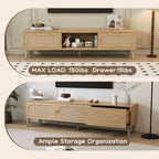 Bellemave TV Stand for up to 80", Farmhouse Entertainment Center with 2 Cabinets & Drawer, TV Media Console with Sliding Doors & Solid Wood Legs for Living Room, Bedroom (Natural)