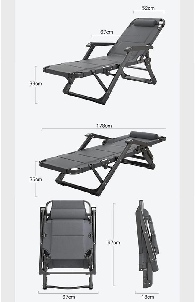 Gravity Chair Adjustable Folding Reclining Lounge with Pillow and Massage Armrest Patio Lawn Recliner Oversized(Svart)
