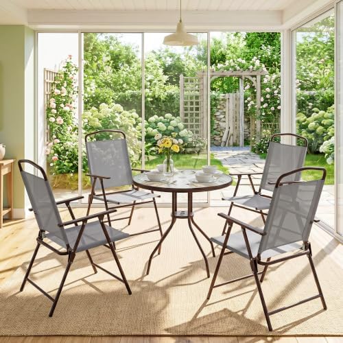 Outsunny 6 Piece Outdoor Patio Dining Set for 4 with Umbrella Gray