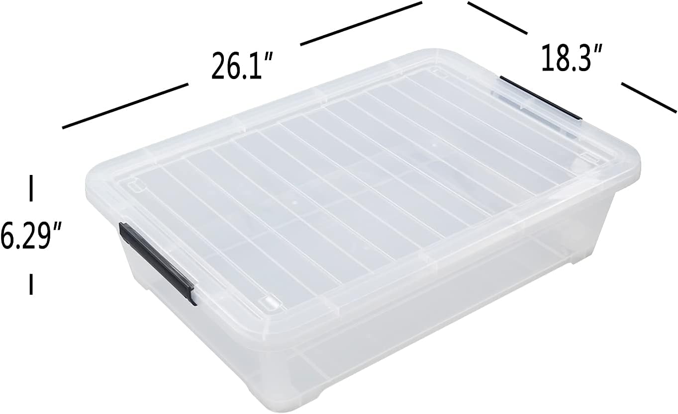 Xyskin 4 Packs 40 Quart Plastic Large Under Bed Storage Box, Clear Storage Bin with Wheels