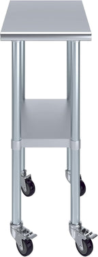 AmGood 24" x 15" Stainless Steel Work Table with Casters | Heavy Duty Metal Utility Table On Wheels | Kitchen Island Cart