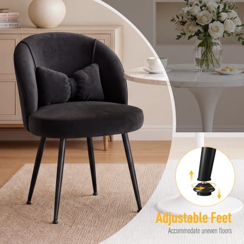 Homkdom Velvet Vanity Chair with Bow Pillow, No Wheels, Black