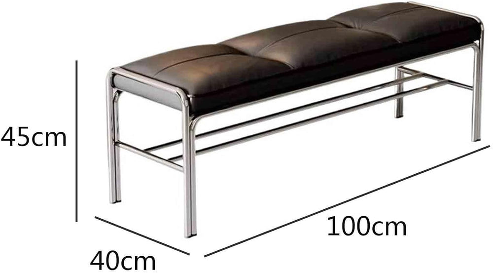 Modern Stainless Steel Long Bench with Leather Cushion Home-use Soft-Pack Sho...