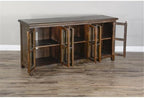 Pemberly Row 70" Dark Wood TV Stand Media Console Cabinet, Rustic Entertainment Center, for TVs up to 80" in Tobacco Leaf