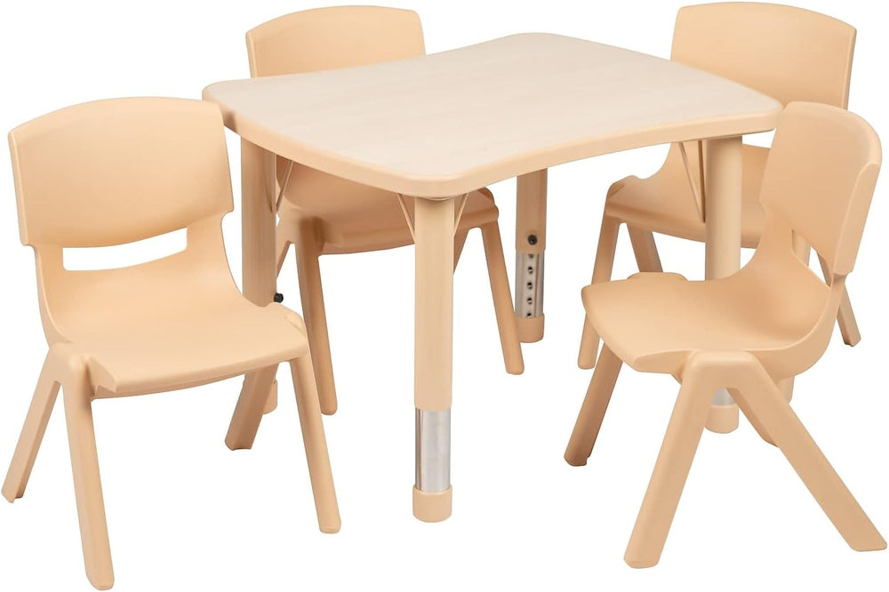 Flash Furniture 26.5x21.75 in Activity Table with 4 Chairs, Natural | Adjusta...