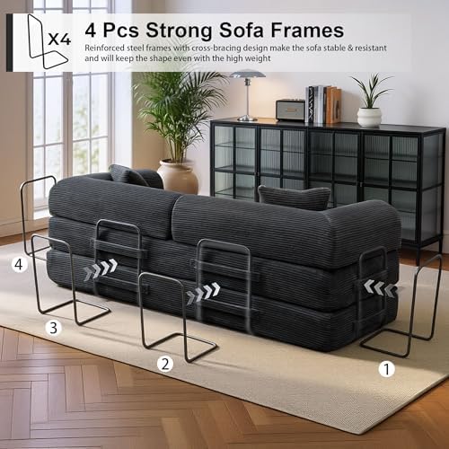 JJJ 78 inch Boneless Sofa Bed Sleeper Couch | Versatile Futon Sofa, Corduroy Fabric, Convertible Couch Bed, No Assembly
