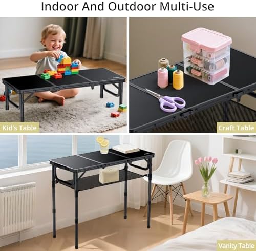 Anbte Folding Camping Table with Storage Net, 3ft Portable Table, 35" x ...