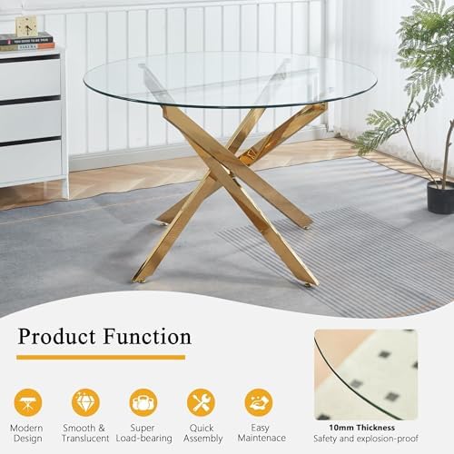 Round Glass Dining Table Set for 4, Modern Kitchen Table Set for 4, 47" ...