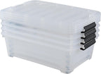 Xyskin 4 Packs 20 Quart Plastic Under Bed Storage Box, Clear Stackable Container Bins for Clothes, Blankets, Winter Clothing, & Shoes