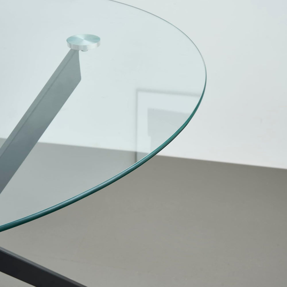 Modern Dining Table for 4-6 People, 47" Round Dining Table with Black Ch...