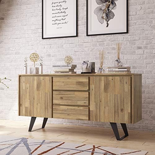 SIMPLIHOME Lowry 60" Wide Solid Acacia Wood 2-Door Buffet in Golden Wheat