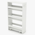 POWERSTONE 4-Tier Slim Storage Cart, Narrow Kitchen Rolling Cart w/Handle & Open Shelves, Skinny Slide Out Utility Organizer Trolley for Kitchen Bathroom Laundry Small Spaces White