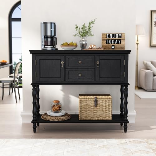 ARTPOWER Console Table with 2 Drawers, Retro Entryway Table with 2 Door | Sol...