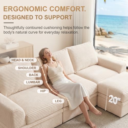142" Upgraded Couch with Storage, Modular Sectional Couches for Living R...