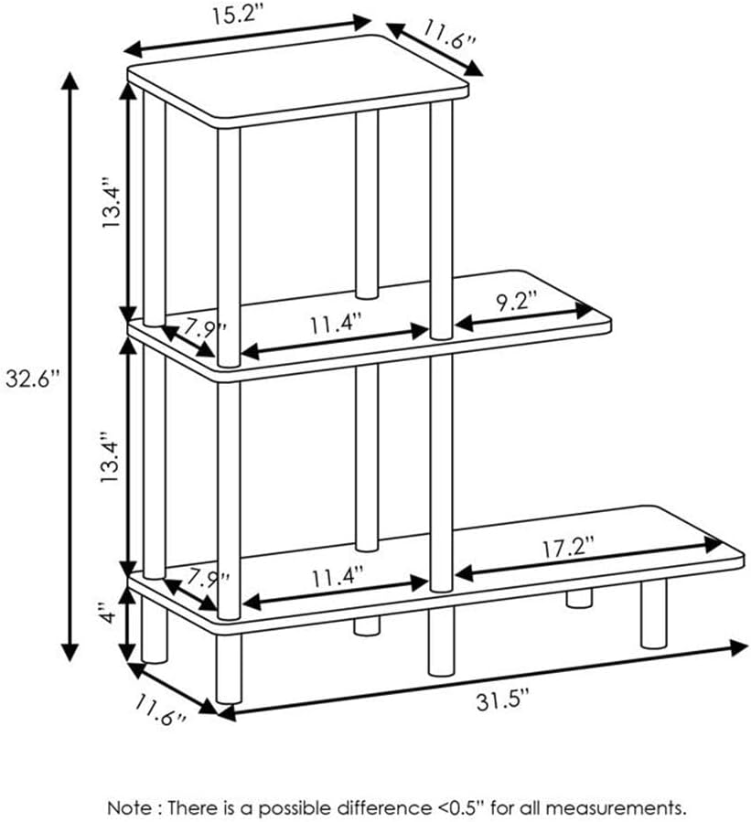 Pemberly Row Turn-N-Tube 3-Tier Engineered Wood Sofa Side Table, 32.64 in Tal...