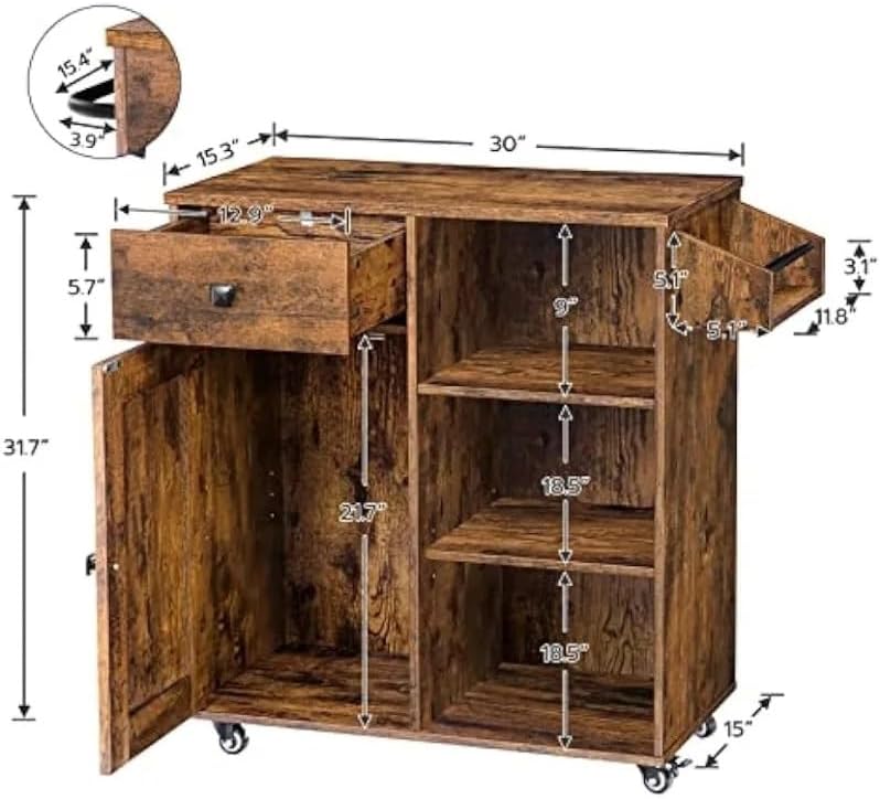Kitchen Island, Storage Cabinet with Drawer, Cart with Spice and Towel Rack, ...
