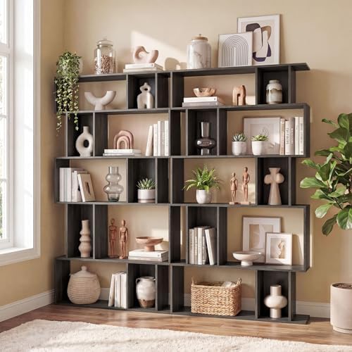 GIANTEX 5-Tier Bookshelf, 10-Cube Geometric Book Case with 5 Closed-Back Cubb...