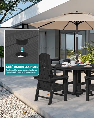 SERWALL 5-Piece Patio Dining Set, 45" Table & 4 Adirondack Chairs, B...
