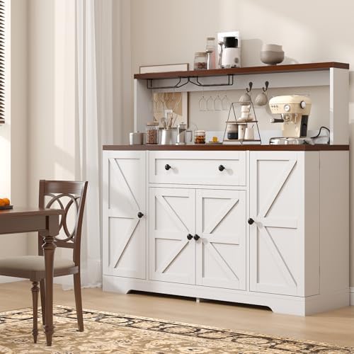 VVFLU Hutch Storage Buffet Cabinet with Drawers, and Charging Station, Coffee...
