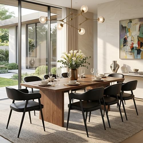 HNY Modern Dining Room Arm Chairs Set of 6, Retro Faux Leather Upholstered Ba...
