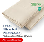 Queen Pillow Cases - 4 Pack - Super Soft Pillowcase Covers - Envelope Enclosure - Hotel Quality Pillow Protectors - Wrinkle Free, Fade, Shrink & Stain Resistant - Machine Washable - 20" x 30" (Wheat)