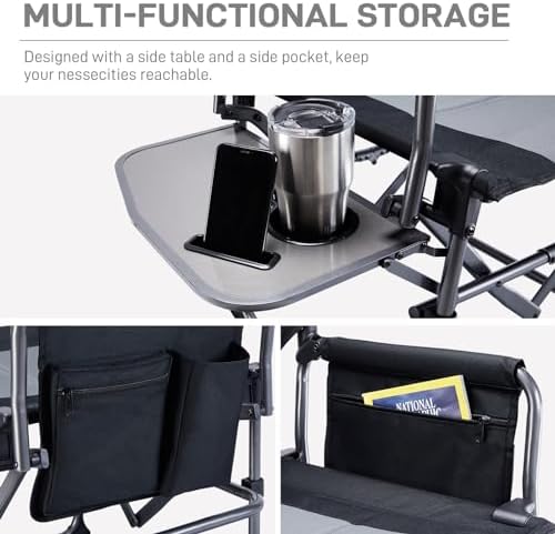 EVER ADVANCED Camping Directors' Chair with Side Table, Portable Folding ...