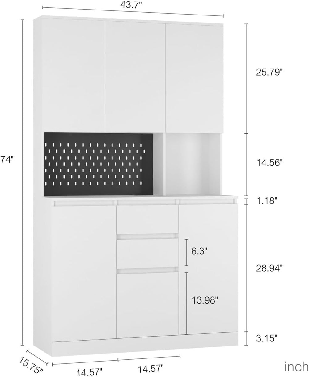 74” Kitchen Sideboard with Charging Function with 6 Doors, 3 Shelves and 2 Dr...